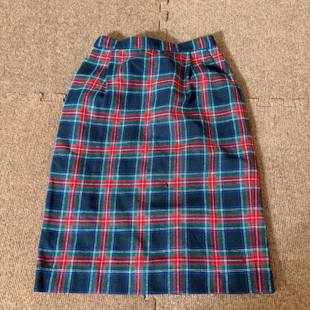Pendleton Womens 4P Black Stewart Tartan Plaid Wool Pencil Skirt Vintage USA Mad